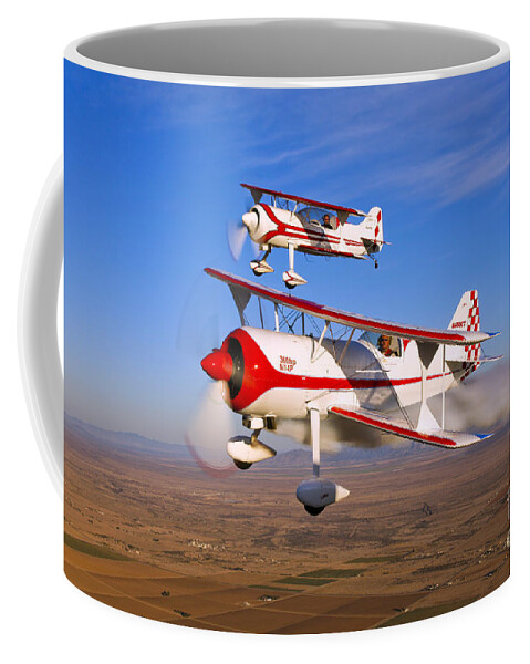 Transportation Coffee Mug featuring the photograph Two Pitts Model 12 Aircraft In Flight by Scott Germain