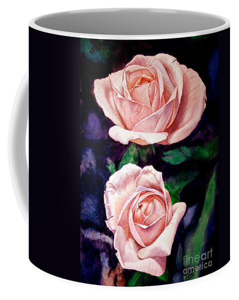 Rose Coffee Mug featuring the painting Two Roses by Christopher Shellhammer