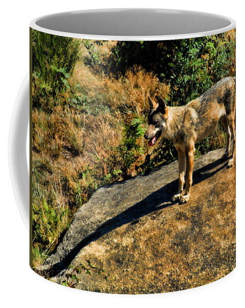 Wolf Coffee Mug featuring the painting Vantage Point by Dean Wittle