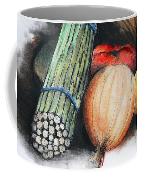 Vegetable Still Life - Pastel On White Paper Coffee Mug featuring the pastel Vegetable Still Life by Robert Birkenes