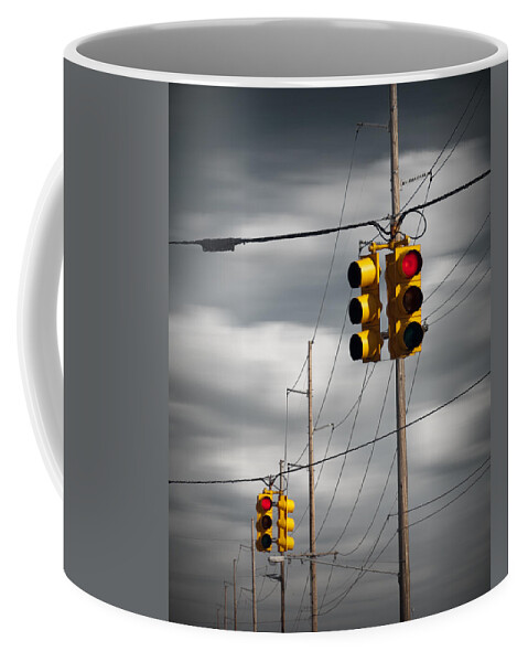 Art Coffee Mug featuring the photograph Waiting for the Traffic Light watching Gray Clouds flow by by Randall Nyhof