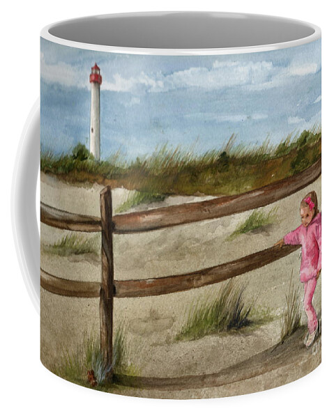 Cape May Lighthouse Coffee Mug featuring the painting Walking at Cape May Light by Nancy Patterson