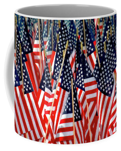 Flag Coffee Mug featuring the photograph Wall of US Flags by Carolyn Marshall