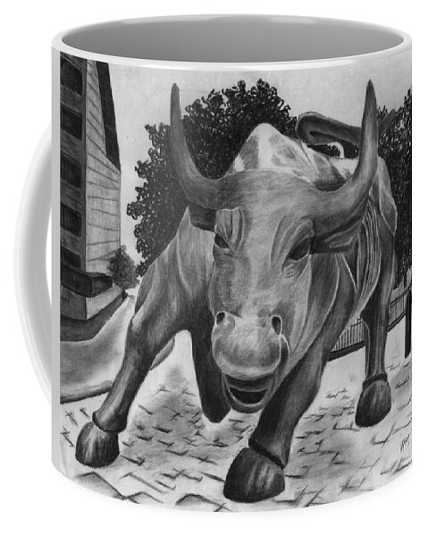 Wall Street Bull Coffee Mug featuring the drawing Wall Street Bull by Vic Ritchey