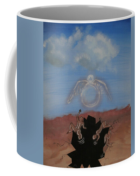 Angel Coffee Mug featuring the painting Wanting Out.... by JJ Burner