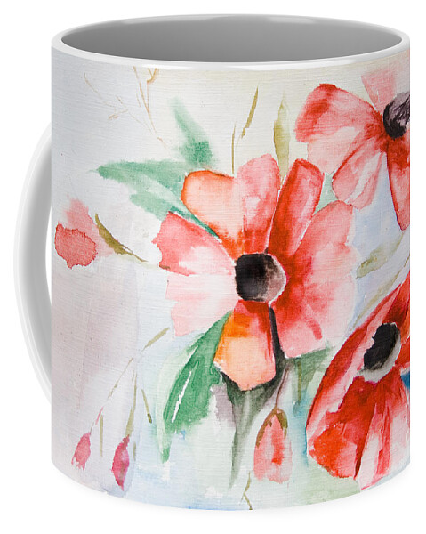 Backdrop Coffee Mug featuring the painting Watercolor Poppy flower by Regina Jershova