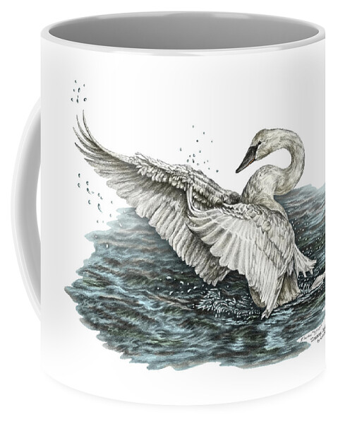 White Swan Coffee Mug featuring the drawing White Swan - Dreams Take Flight-tinted by Kelli Swan