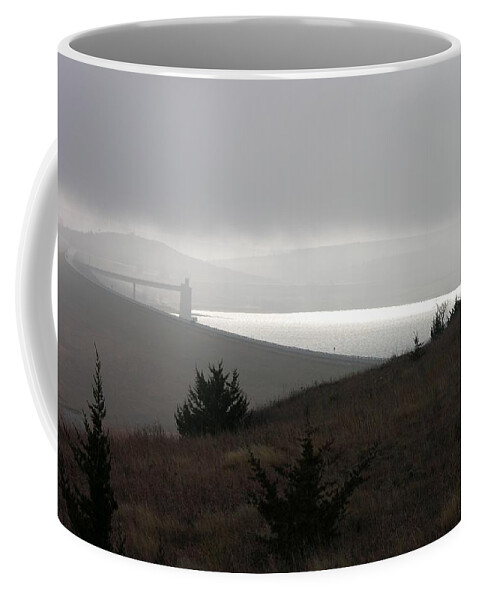 Kansas Coffee Mug featuring the photograph Wilson Lake in November fog by Keith Stokes