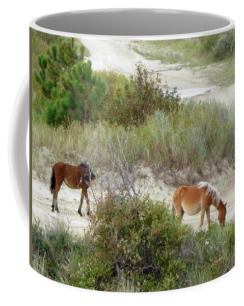 Wild Coffee Mug featuring the photograph Wild Spanish Mustangs of the Outer Banks of North Carolina by Kim Galluzzo Wozniak