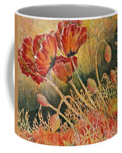 Watercolor Coffee Mug featuring the painting Windblown Poppies by Carolyn Rosenberger