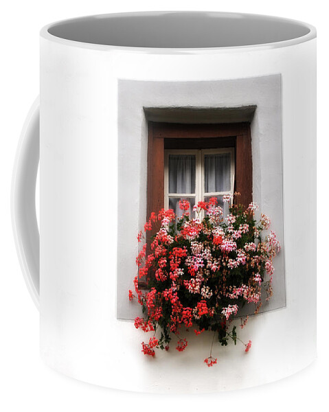 Flower Coffee Mug featuring the photograph Window with red flowers by Mats Silvan