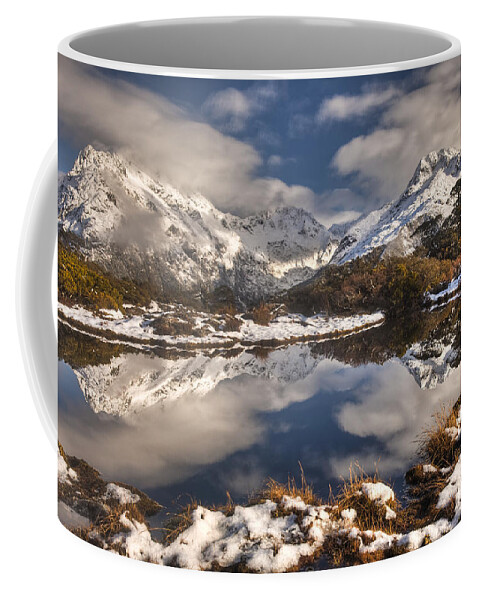 00446716 Coffee Mug featuring the photograph Winter Dawn Reflection Of Mount by Colin Monteath