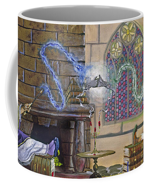 Jeffrey V. Brimley Coffee Mug featuring the painting Wizards Duel by Jeff Brimley