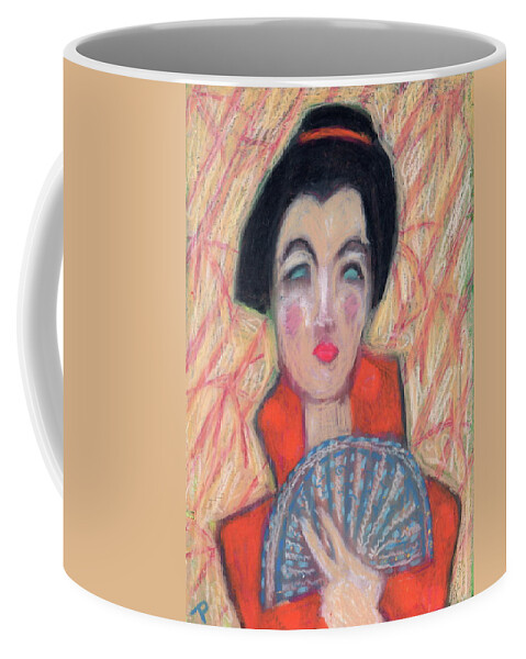 Crayon Coffee Mug featuring the painting Woman with Fan by Todd Peterson