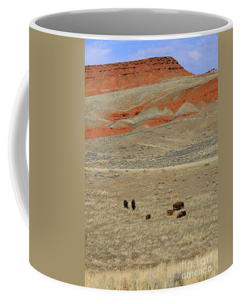 Wyoming Coffee Mug featuring the photograph Wyoming Red Cliffs and Buffalo by Carol Groenen