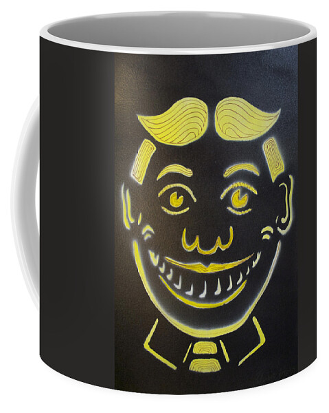 Tillie Of Asbury Park Coffee Mug featuring the painting Yellow on Black Tillie by Patricia Arroyo