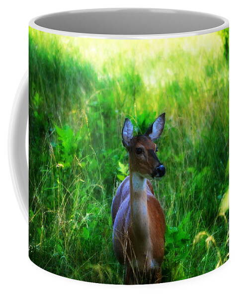 Landscape Coffee Mug featuring the photograph Young Deer by Peggy Franz