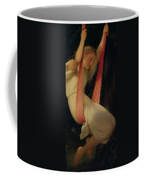 Young Girl On A Swing Coffee Mug featuring the painting Young Girl On A Swing by Hippolyte Delaroche