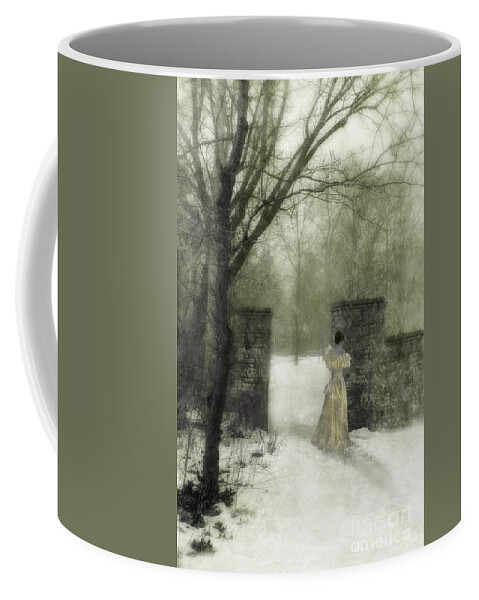 Young Coffee Mug featuring the photograph Young Lady by Stone Pillar in Snow by Jill Battaglia