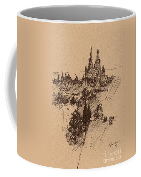 Ratisbona Coffee Mug featuring the drawing Cathedrale Regensburg by Karina Plachetka