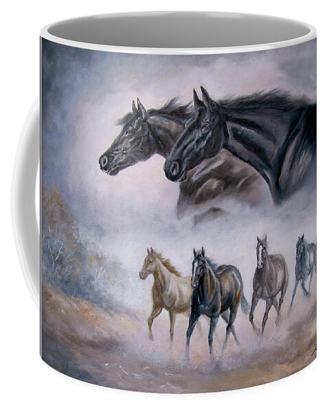 Horse Painting Coffee Mug featuring the painting Horse Painting Distant Thunder by Regina Femrite