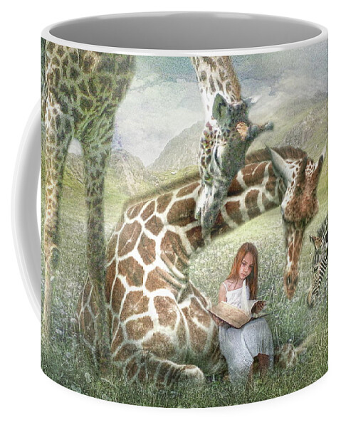 Giraffe Coffee Mug featuring the digital art The Reading Room by Trudi Simmonds