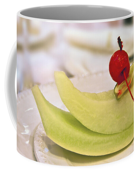 Cantaloupe Coffee Mug featuring the photograph ... With a Cherry on Top by Evelina Kremsdorf