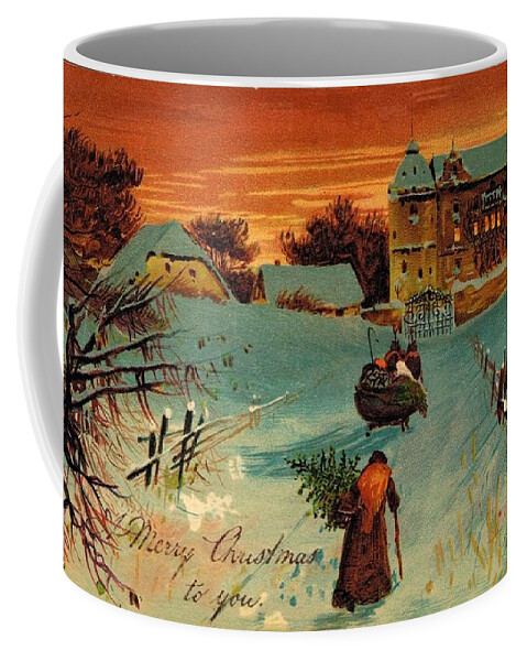 A Merry Christmas To You Vintage Coffee Mug featuring the painting A merry Christmas to you vintage #1 by Vintage Collectables
