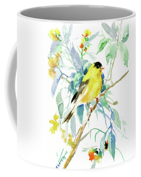 Goldfinch Coffee Mug featuring the painting American Goldfinch #1 by Suren Nersisyan