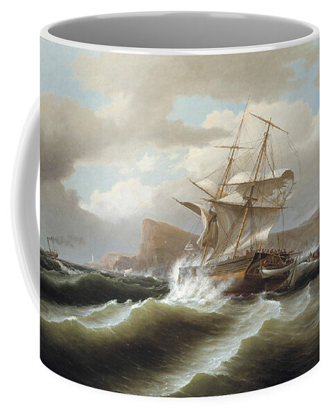 Thomas Birch Coffee Mug featuring the painting An American Ship in Distress by Thomas Birch