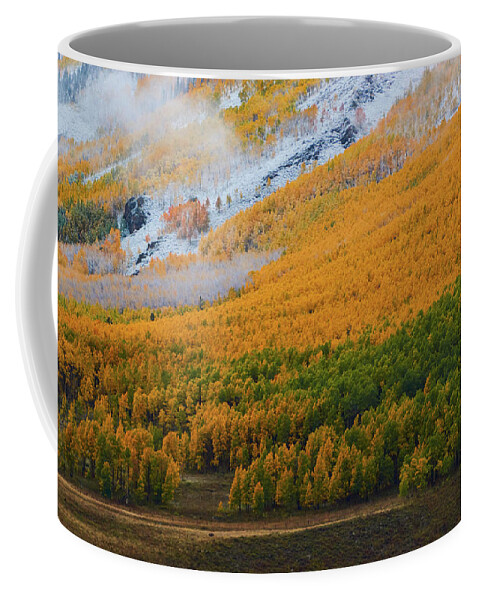 Aspen Coffee Mug featuring the photograph Aspen Trees and Snow #1 by John De Bord