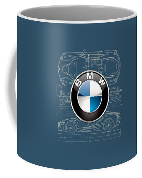 B M W 3 D Badge over B M W i8 Blueprint Coffee Mug by Serge Averbukh -  Instaprints
