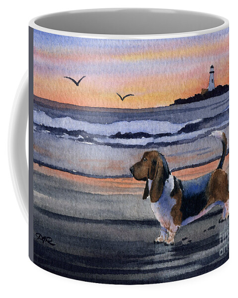 Basset Hound Coffee Mug featuring the painting Basset Hound Sunset #2 by David Rogers