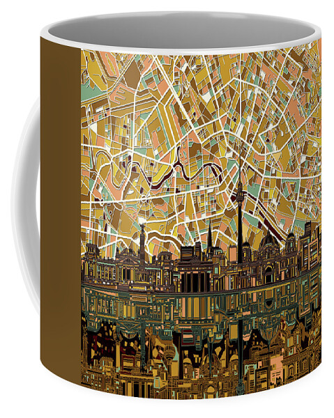 Berlin Coffee Mug featuring the digital art Berlin City Skyline Abstract #1 by Bekim M