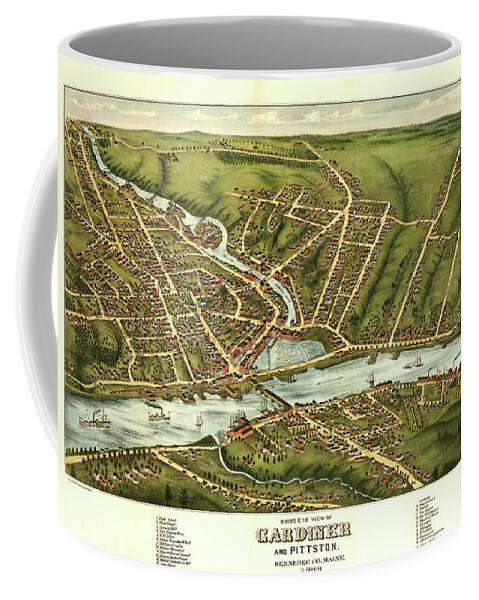Bird's Eye View Coffee Mug featuring the painting Bird's eye view of Gardiner and Pittston, Kennebec Co., Maine by Stoner
