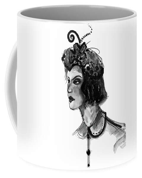 Marian Voicu Coffee Mug featuring the painting Black and white watercolor fashion illustration #1 by Marian Voicu
