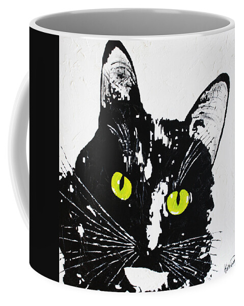 Black Cat Coffee Mug featuring the painting BLACK CAT Eyes by Kathleen Artist PRO