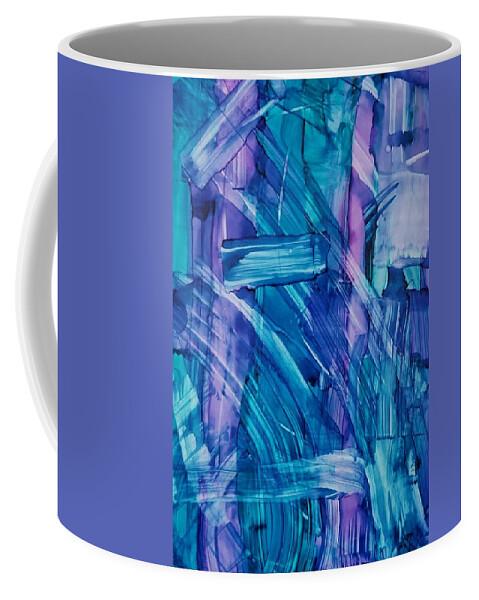 Alcohol Ink Abstract On Yupo Coffee Mug featuring the painting Blues #1 by Donna Perry