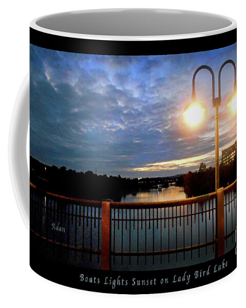 Lady Bird Lake Coffee Mug featuring the photograph Boat, Lights, Sunset On Lady Bird Lake #2 by Felipe Adan Lerma