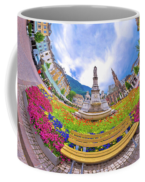 Bolzano Coffee Mug featuring the photograph Bolzano main square planet perspective panorama #1 by Brch Photography