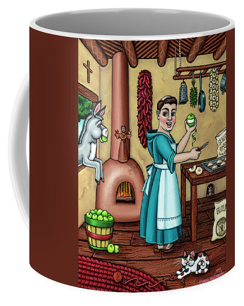 Hispanic Art Coffee Mug featuring the painting Burritos In The Kitchen by Victoria De Almeida