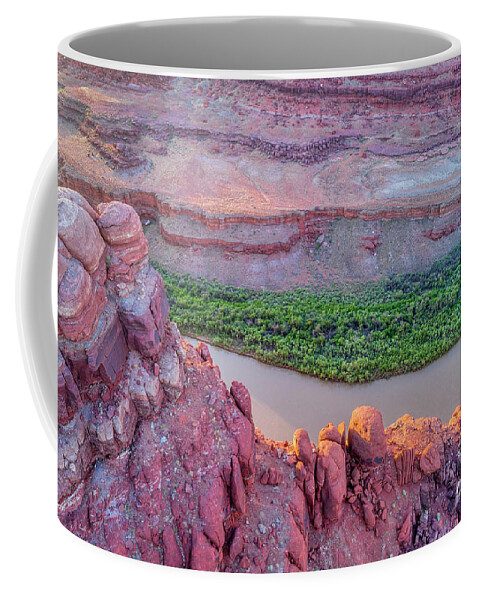 Colorado River Coffee Mug featuring the photograph Canyon of Colorado River - sunrise aerial view #2 by Marek Uliasz