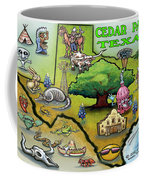 Cedar Park Coffee Mug featuring the digital art Cedar Park TEXAS Cartoon Map #1 by Kevin Middleton