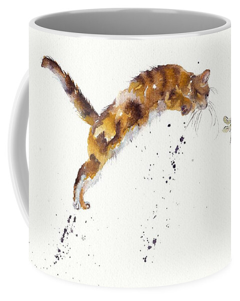 Cat Coffee Mug featuring the painting Chasing the Dragon - Leaping Cat by Debra Hall