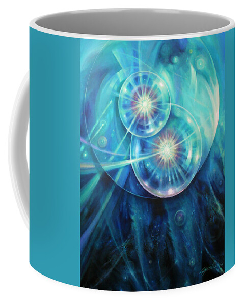 Particle Coffee Mug featuring the painting Collide by Lucy West