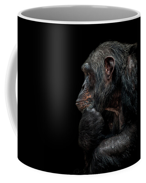 Chimpanzee Coffee Mug featuring the photograph Contemplation #1 by Paul Neville