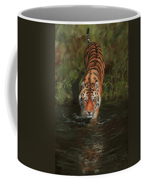 Tiger Coffee Mug featuring the painting Cool 2 by David Stribbling