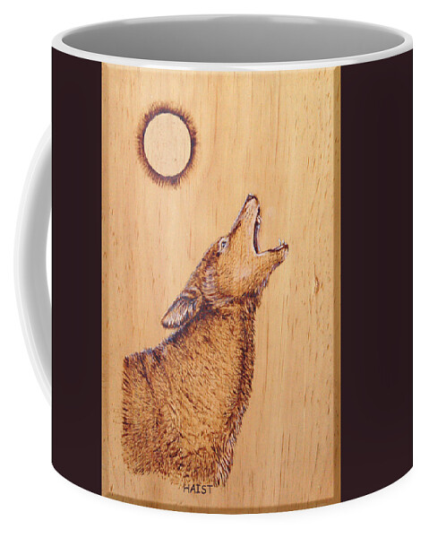 Wolf Coffee Mug featuring the pyrography Coyote #2 by Ron Haist