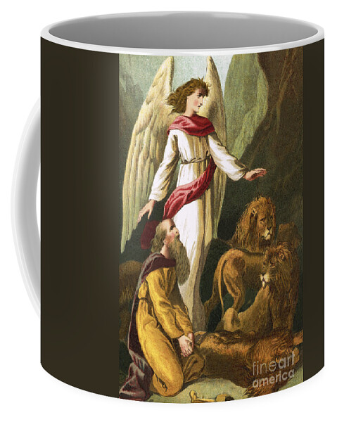 Angel Coffee Mug featuring the painting Daniel with the lions by English School