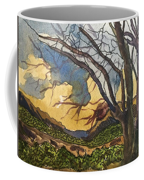 Landscape Coffee Mug featuring the painting Davis Mountains at Sunrise by Angela Weddle